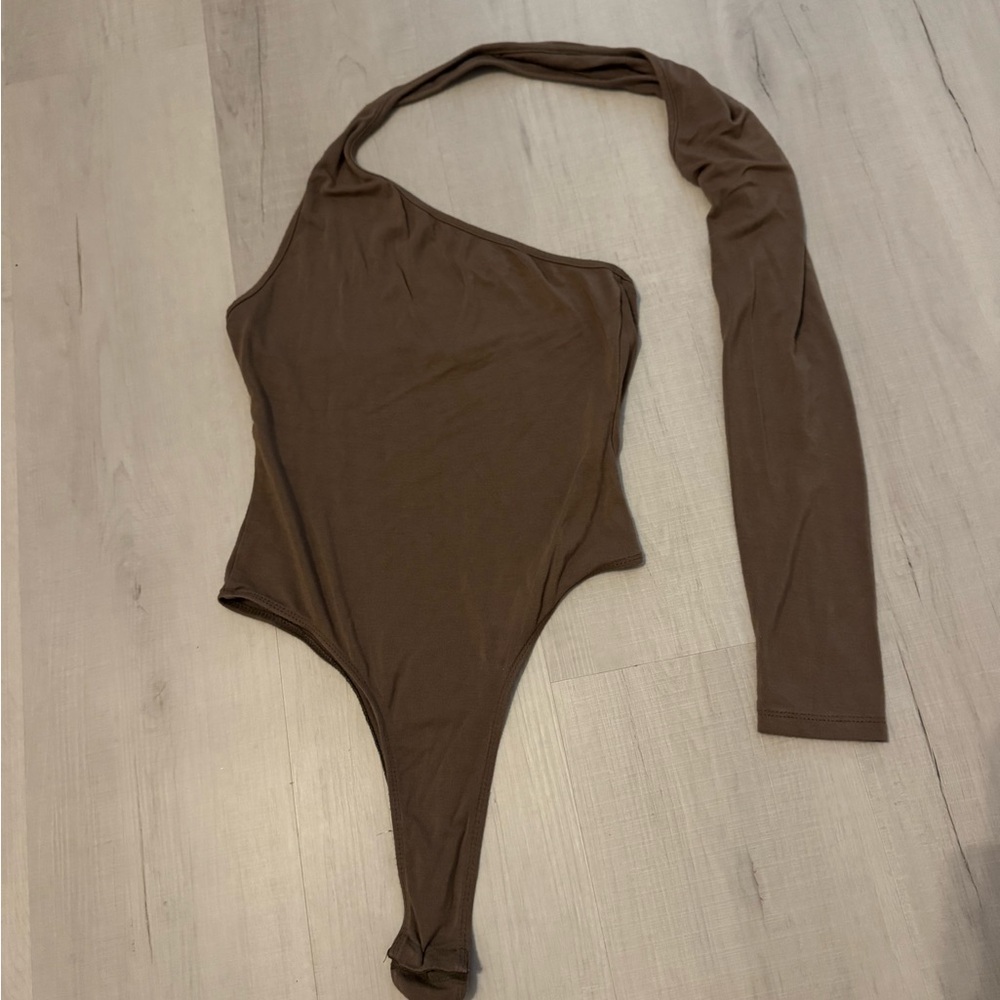 Brown One-Shoulder Cut Out Bodysuit size Small